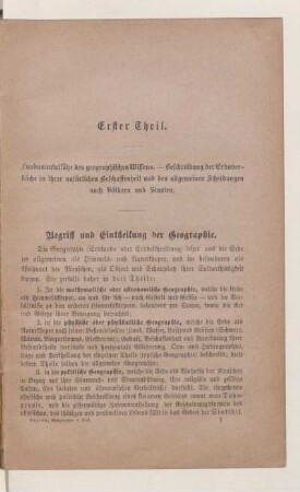 Begriff und Eintheilung der Geographie