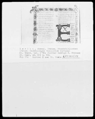 Psalter Ludwigs des Deutschen — Initiale E und Bordüre, Folio 11verso