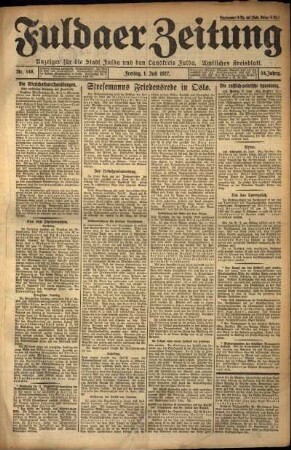 Erste Ausgabe vom Freitag, den 01. Juli 1927.