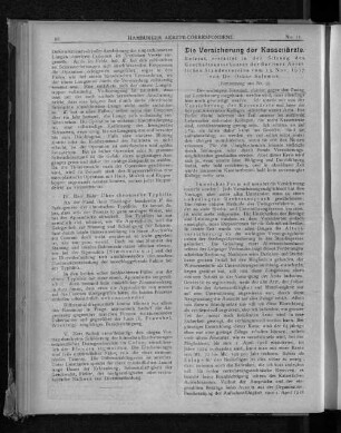 Die Versicherung der Kassenärzte. Referat, erstattet in der Sitzung des Geschäftsausschusses der Berliner Aerztlichen Standesvereine vom 13. Nov. 1917 von Dr. Oskar Salomon. (Fortsetzung aus Nr. 9).
