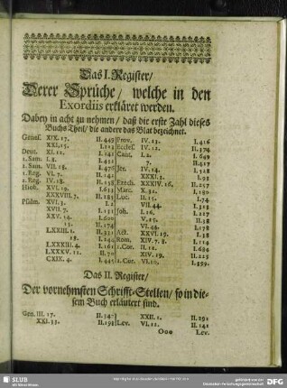 Das I. Register, Derer Sprüche, welche in den Exordiis erkläret werden