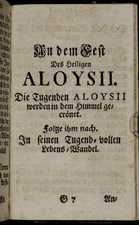 An dem Fest Des Heiligen Aloysii.