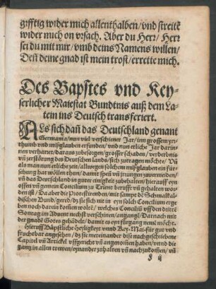 Des Bapstes und keyserlicher Maiestat Bundtnis auß dem Latein ins Deutsch transferiert.