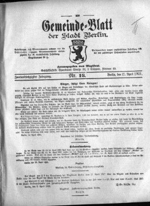 1921,16: Nr. 16, 17. April 1921