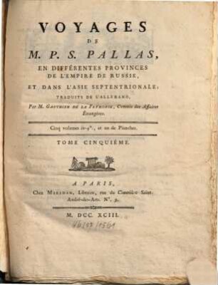 Voyages de M. P. S. Pallas en différentes provinces de l'empire de Russie, et dans l'Asie septentrionale, 5