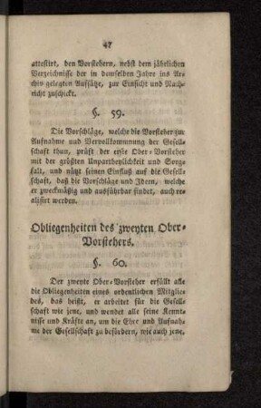 Obliegenheiten des zweyten Ober-Vorstehers.