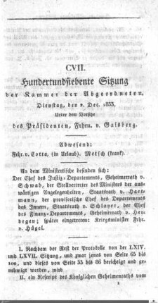 107. Sitzung, Stuttgart, 2.12.1833