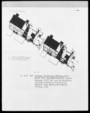 Entwurf für vorfabrizierte Wohnhäuser der Siedlung Törten in Dessau