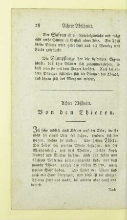 Achter Abschnitt. Von den Thieren