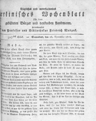 517tes Stück, Sonnabend den 28. November 1818
