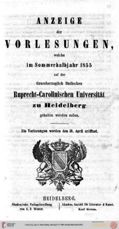 Sommersemester 1855