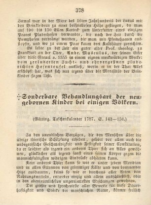 Sonderbare Behandlungsart der neugebornen Kinder bei einigen Völkern