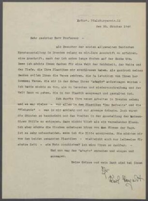 Brief von Karl Bongardt an Georg Kolbe