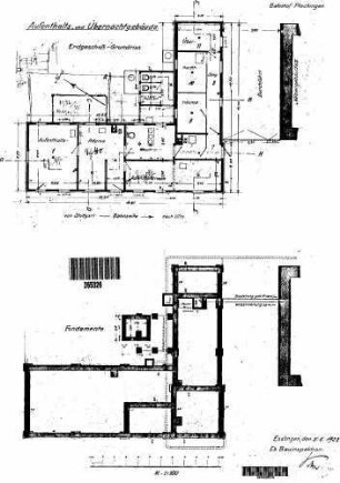 Plochingen: Nebengeb.Aufenthalts- Übernachtungsgeb. Grundriß Erdgeschoß,Fundament