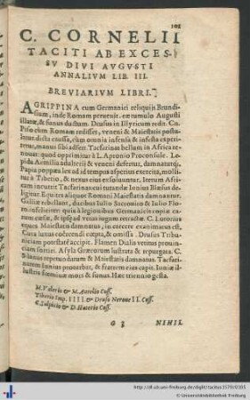 C. Cornelii Taciti Ab Excessu Divi Augusti Annalium Liber III.