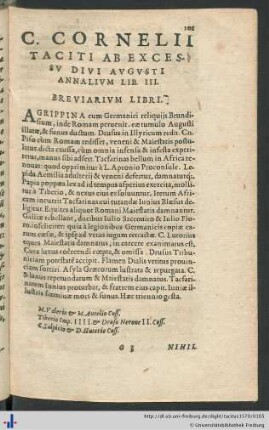 C. Cornelii Taciti Ab Excessu Divi Augusti Annalium Liber III.