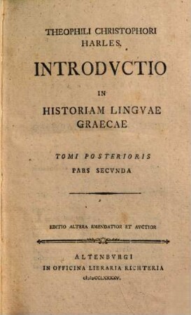 Theophili Christophori Harles Introdvctio In Historiam Lingvae Graecae. 2,2
