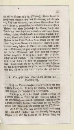 IV. Die gefürstete Grafschaft Tyrol mit Vorarlberg