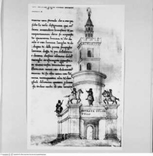 Trattato di Architettura - Codex Valencianus, Buchseite mit einem der Tore der Rocca (6. Buch)