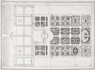 Grundplan der Gartenanlage mit Schloß : Schloss Hubertusburg bei Wermsdorf. Plan der Gartenanlage