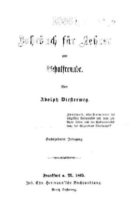 16: Jahrbuch für Lehrer und Schulfreunde - 16.1866