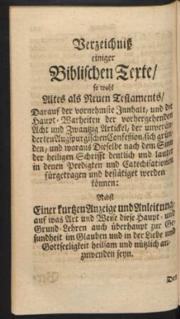 Verzeichniß einiger Biblischen Texte / so wohl Altes als Neuen Testaments