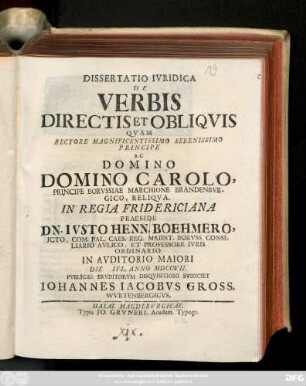Dissertatio Ivridica De Verbis Directis Et Obliqvis : [Dab. Halae ipsis Kal. Iul. MDCCXVII.]