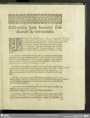 Differntiae Juris Saxonici Electoralis & Provincialis