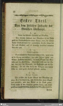 Erster Theil. Von dem sittlichen Zustande des Menschen überhaupt
