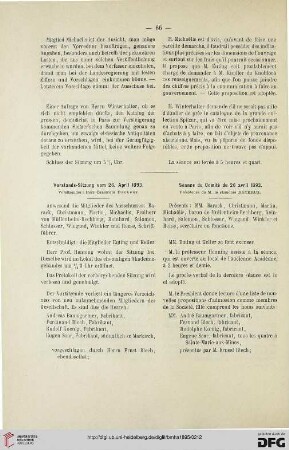 Vorstands-Sitzung vom 26. April 1893 / Séance du Comité du 26 avril 1893