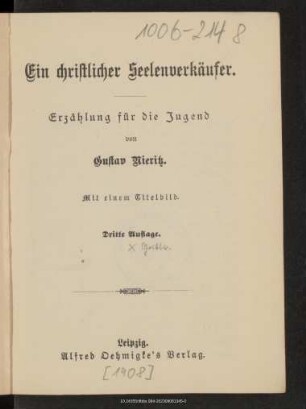 Ein christlicher Seelenverkäufer : Erzählung für die Jugend