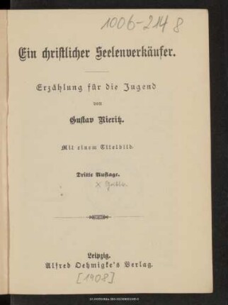 Ein christlicher Seelenverkäufer : Erzählung für die Jugend