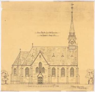 Herz-Jesu-Kirche, Grafeld: Seitenansicht von Norden 1:100 (Vorentwurf)