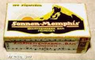 Pappschachtel für 100 Stück Zigaretten "Sonnen-Memphis" (Abbildung: Sphinx)