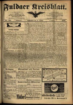 Zweite Ausgabe vom Samstag, den 10. Oktober 1908.