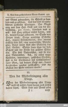 III. Von der Wiederbringung aller Dinge.