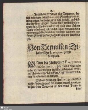 Von Terminen Dilatorischer Exception unnd außzügen