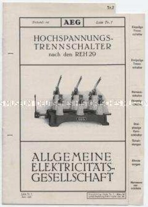 Hochspannungs-Trennschalter nach den REH 29 (O) (Liste Tr.7)