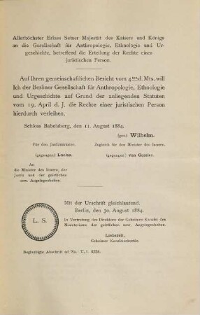 Berliner Gesellschaft für Anthropologie, Ethnologie und Urgeschichte : [Kleinere Drucksachen.], 1