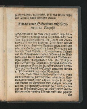 Extract eines Schreibens auss Wien/ vom 22. Augusti.