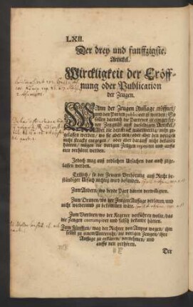 Der drey und funfftzigste Artickel. Wirckligkeit der Eröffnung oder Publication der Zeugen.