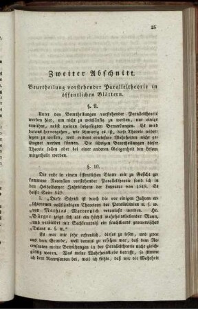 Zweiter Abschnitt. Beurtheilung vorstehender Paralleltheorie in öffentlichen Blättern.
