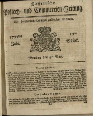 10tes Stueck, Montag den 4ten Maerz 1776