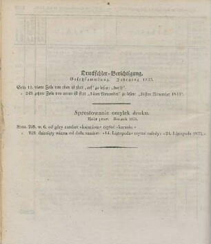 Druckfehler-Berichtigung. Gesetzsammlung. Jahrgang 1830
