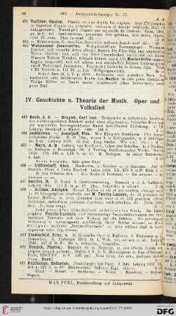 IV. Geschichte u. Theorie der Musik. Oper und Volkslied (Nr. 483 - 629)