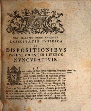 De Dispositionibvs Parentvm Inter Liberos Nvncvpativis Exercitationem Ivridicam