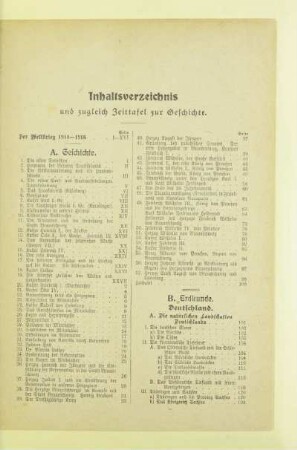 Inhaltsverzeichnis und zugleich Zeittafel zur Geschichte
