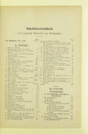 Inhaltsverzeichnis und zugleich Zeittafel zur Geschichte