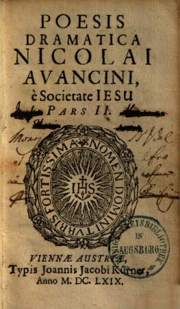 Poesis Dramatica Nicolai Avancini E Societate Iesv, 2