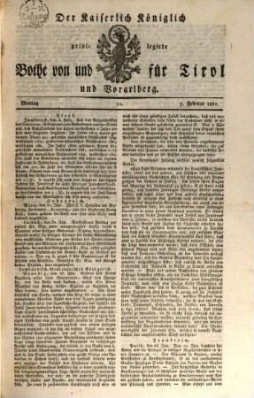 Kaiserlich-Königlich privilegirter Bothe von und für Tirol und Vorarlberg. 1821